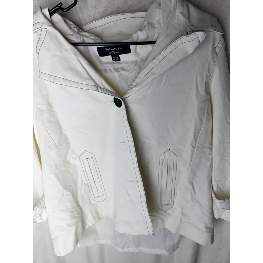 Signature‎ by Larry Levine Blouse Womens 16 White Topstitch Shirt Tunic Top